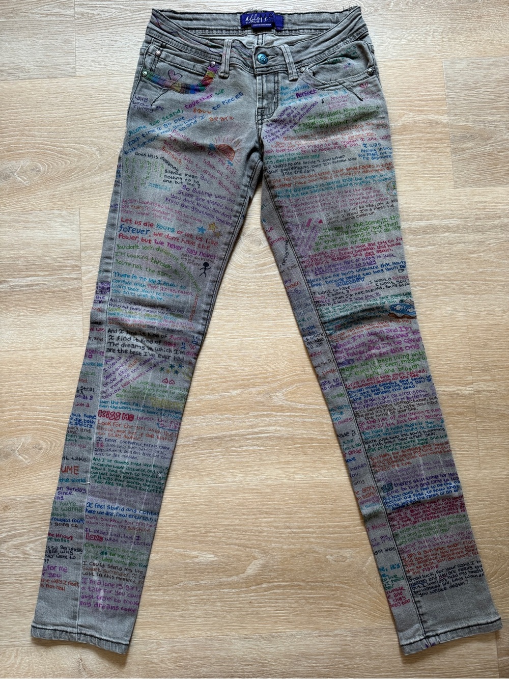 Miley Cyrus & Max Azria Gray Low-Rise Skinny Jeans DIY Song Lyrics Size 5